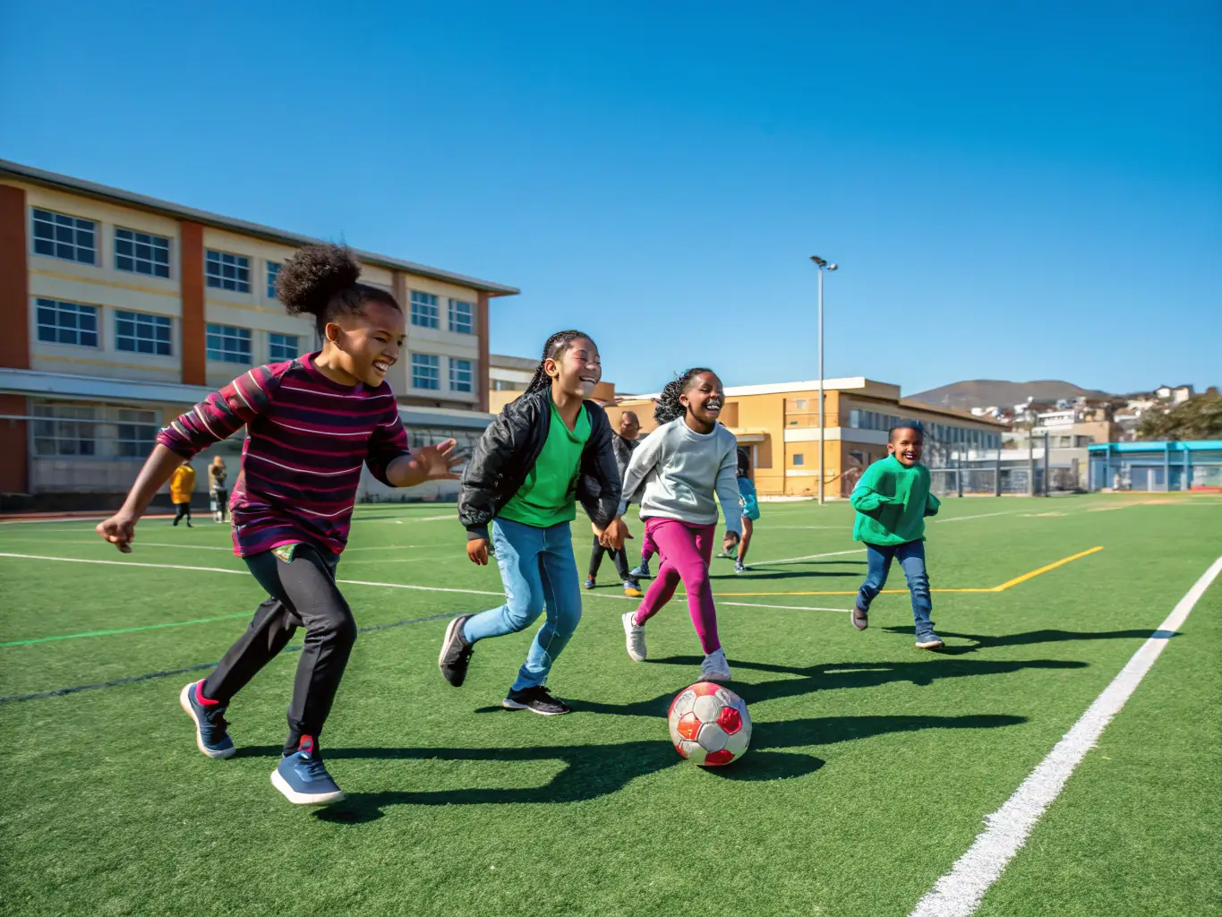 A vibrant image of students participating in a soccer match, showcasing teamwork and sportsmanship.